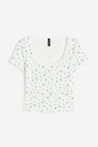 H & M - Lace-trimmed Cotton Top - White