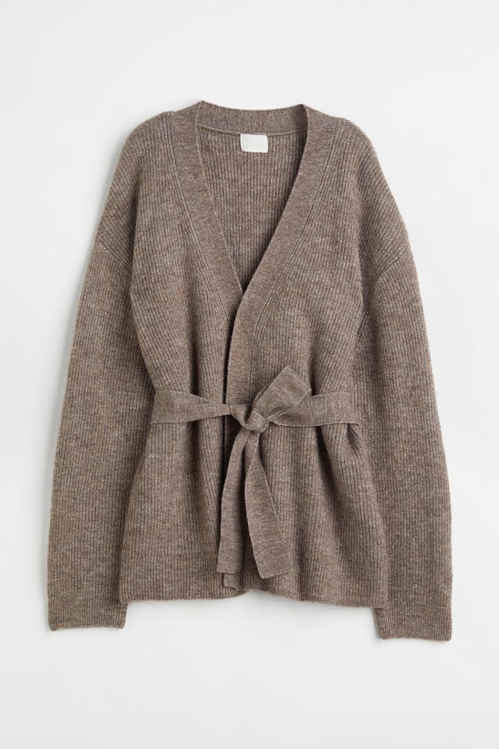 H & M - Cardigan With Tie Belt - Beige