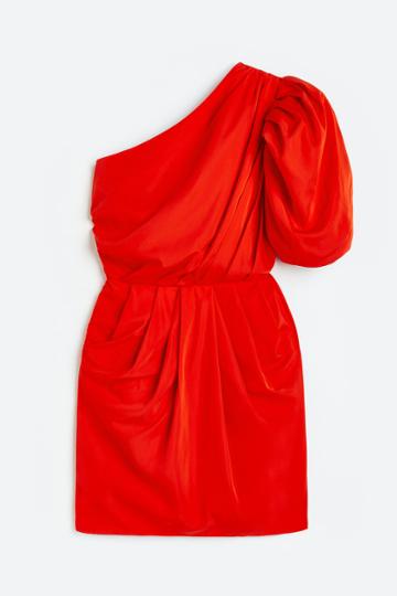 H & M - Draped One-shoulder Dress - Red
