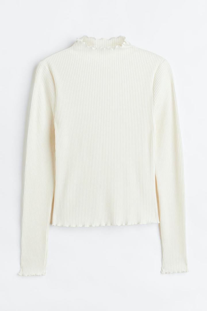 H & M - H & M+ Long-sleeved Ribbed Top - White