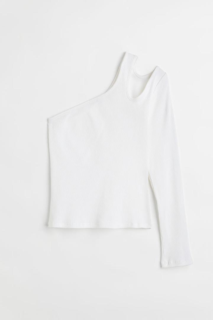 H & M - Ribbed One-shoulder Top - White