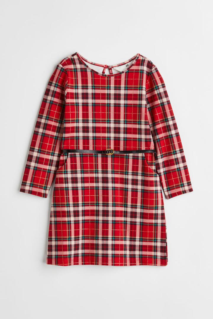 H & M - Belted Jersey Dress - Red