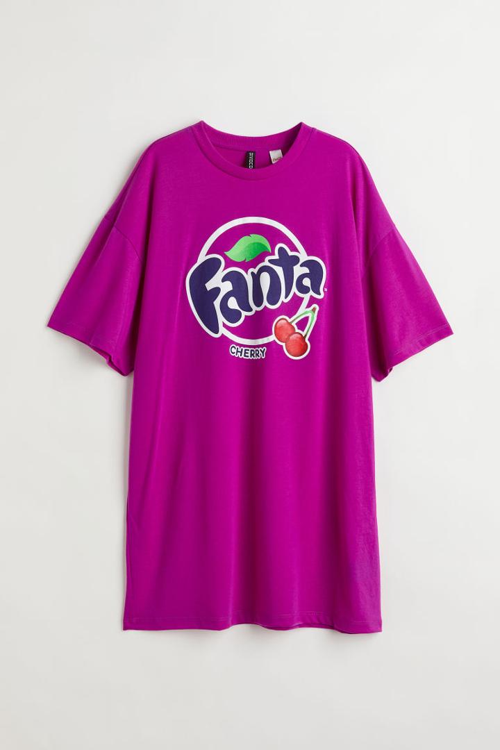 H & M - Printed T-shirt Dress - Purple
