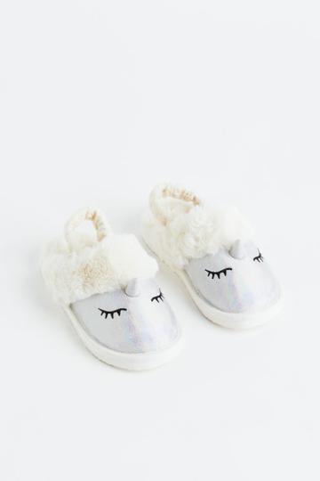 H & M - Appliqud Slippers - White