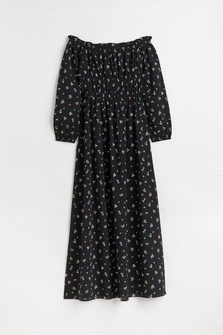 H & M - Off-the-shoulder Crped Dress - Black