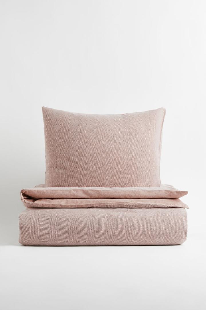 H & M - Cotton Flannel Twin Duvet Cover Set - Beige