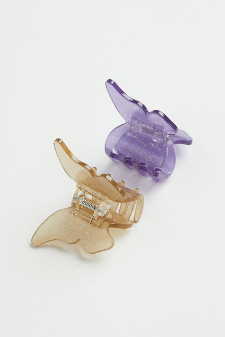 H & M - 2-pack Glittery Hair Claws - Purple