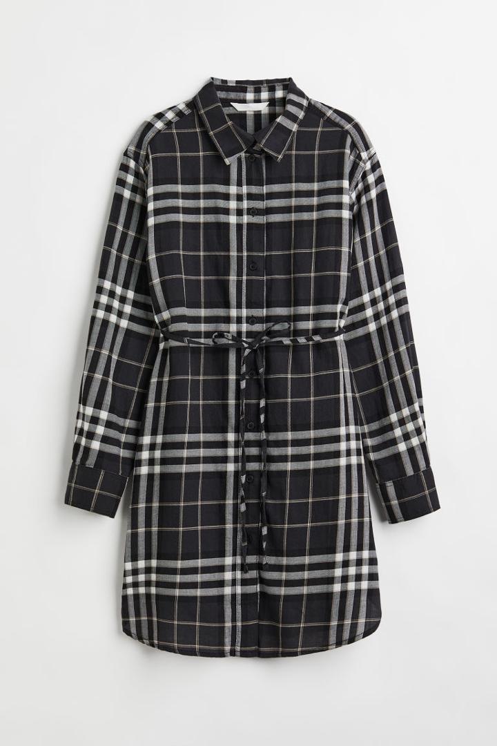H & M - Mama Long Tie-belt Shirt - Black