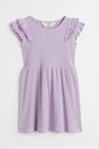 H & M - Flutter-sleeved Cotton Dress - Purple