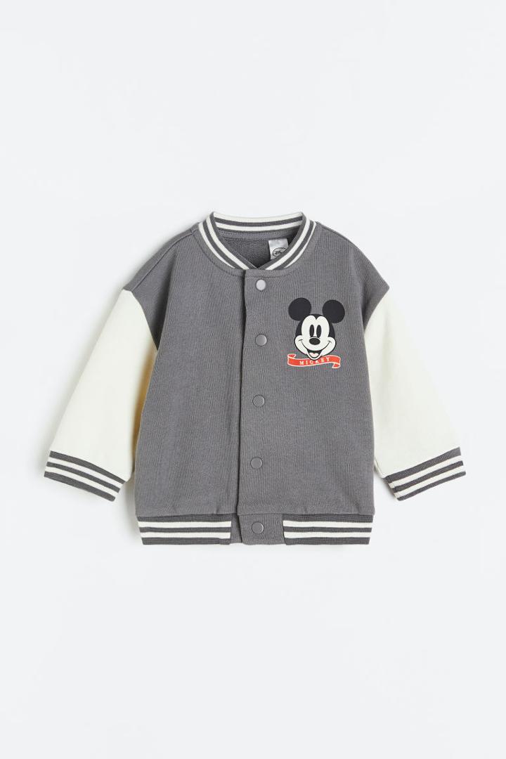 H & M - Printed Baseball Jacket - Gray