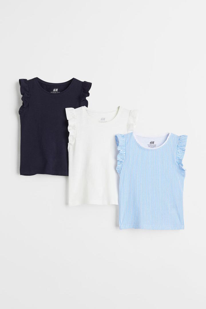 H & M - 3-pack Cotton Jersey Tank Tops - Blue