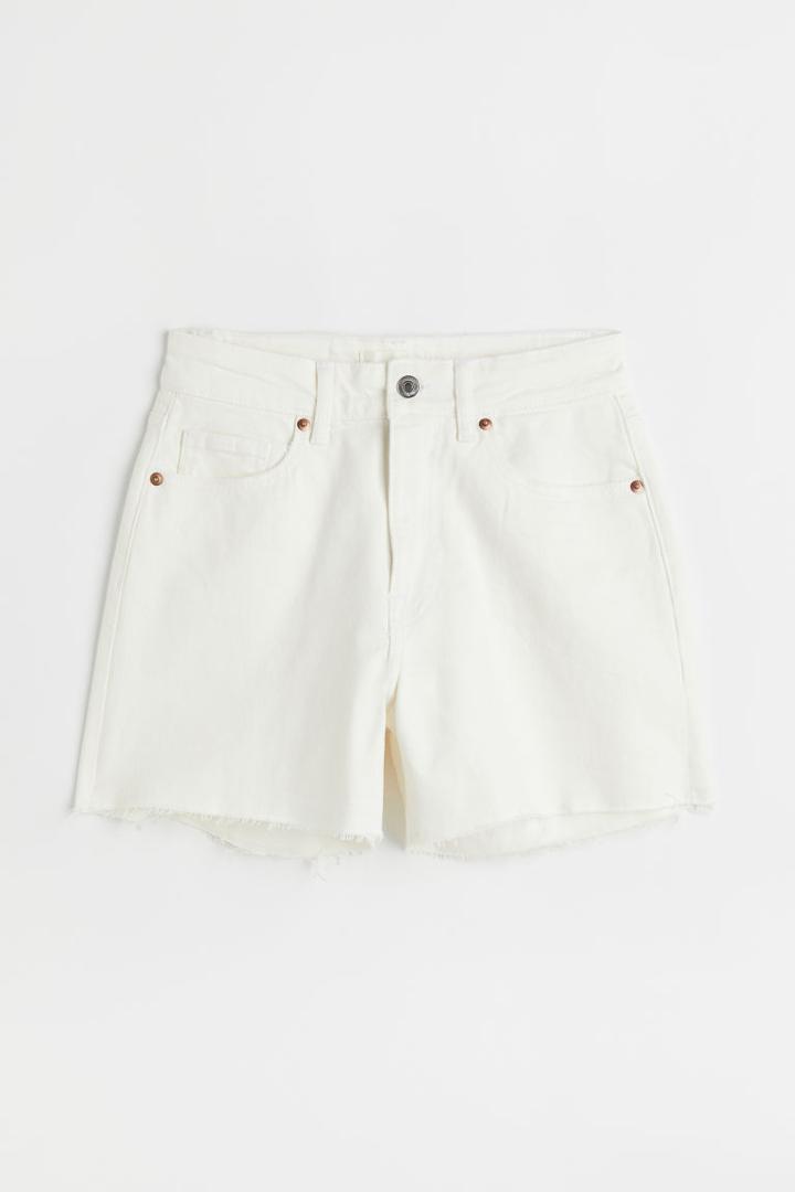 H & M - Denim Shorts High Waist - White