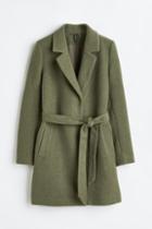 H & M - Tie Belt Coat - Green