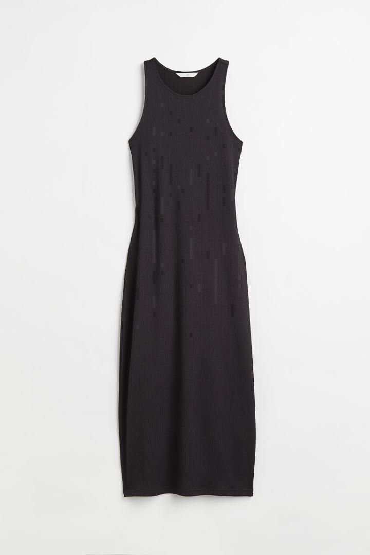 H & M - Ribbed Open-backed Dress - Black
