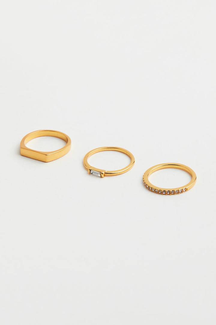 H & M - 3-pack Gold-plated Rings - Gold