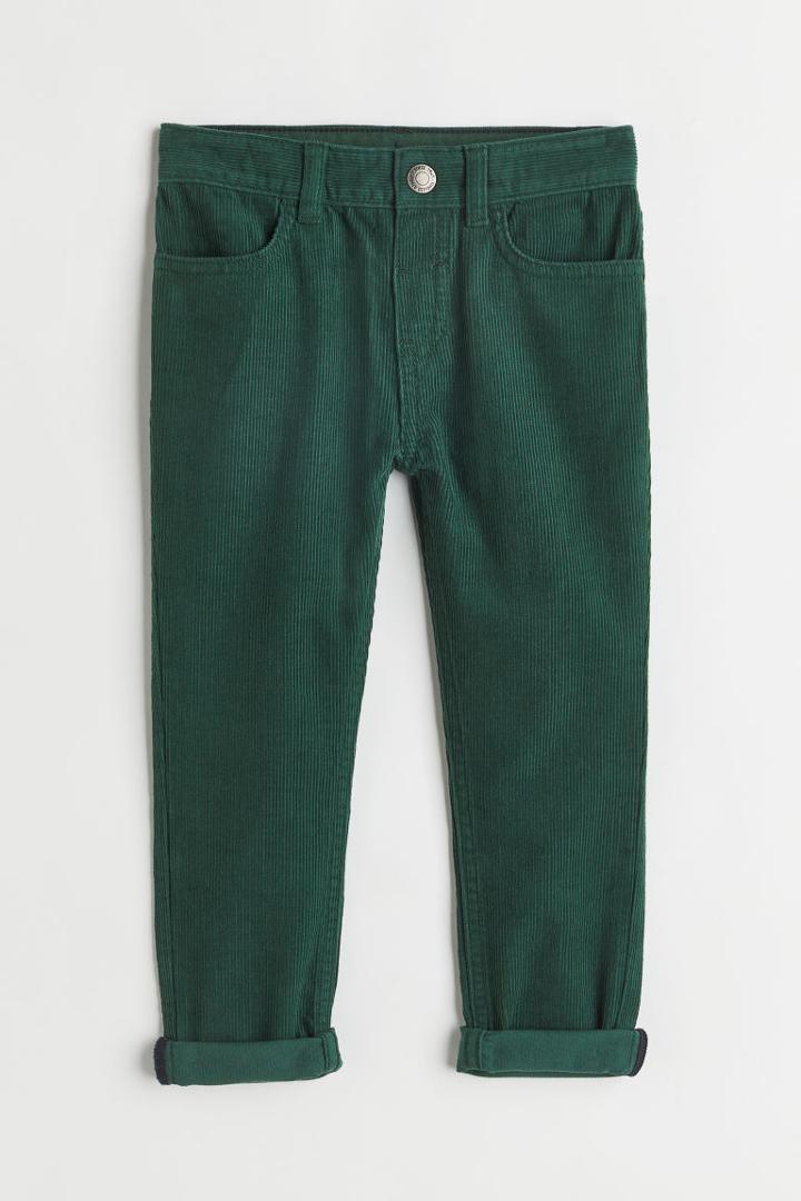 H & M - Slim Fit Corduroy Pants - Green