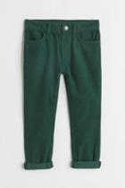 H & M - Slim Fit Corduroy Pants - Green