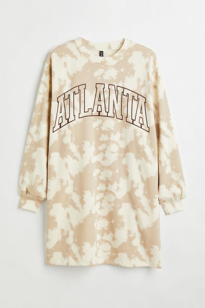 H & M - H & M+ Printed Sweatshirt Dress - Beige