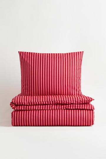 H & M - Patterned Twin Duvet Cover Set - Red