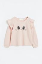 H & M - Flounce-trimmed Sweatshirt - Orange