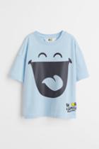 H & M - Oversized Printed T-shirt - Blue