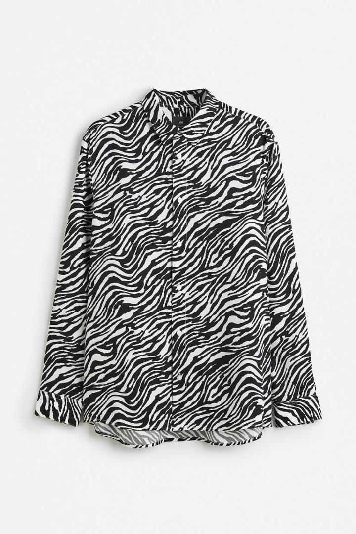H & M - Regular Fit Patterned Shirt - White