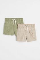 H & M - 2-pack Cotton Cargo Shorts - Green