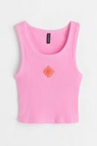 H & M - Embroidered-detail Sleeveless Top - Pink