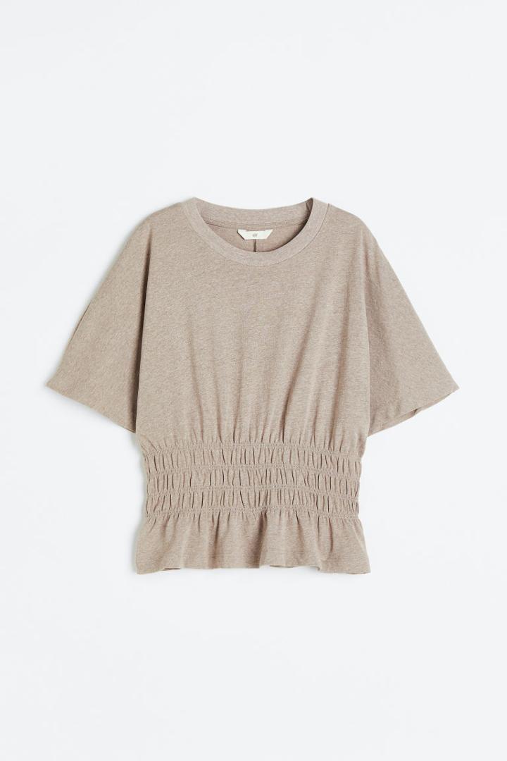 H & M - Smocked-waist Top - Brown