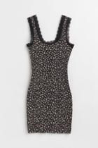 H & M - Lace-trimmed Ribbed Dress - Black