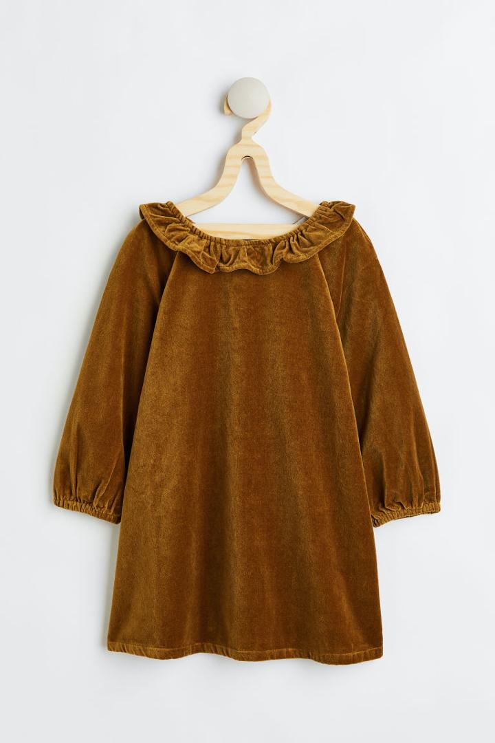 H & M - Cotton Velvet Dress - Yellow