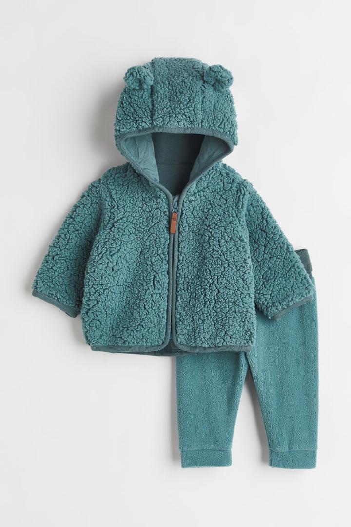 H & M - 2-piece Fleece Set - Turquoise