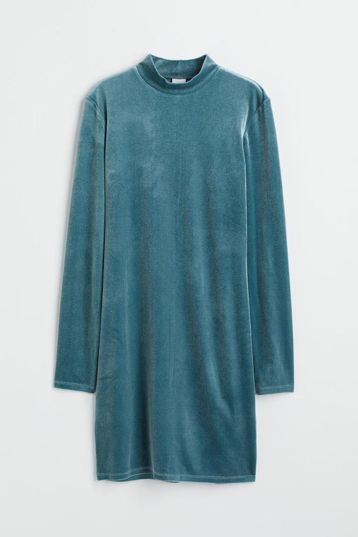 H & M - Velour Bodycon Dress - Turquoise