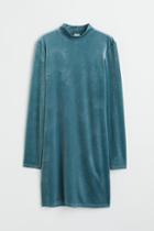 H & M - Velour Bodycon Dress - Turquoise