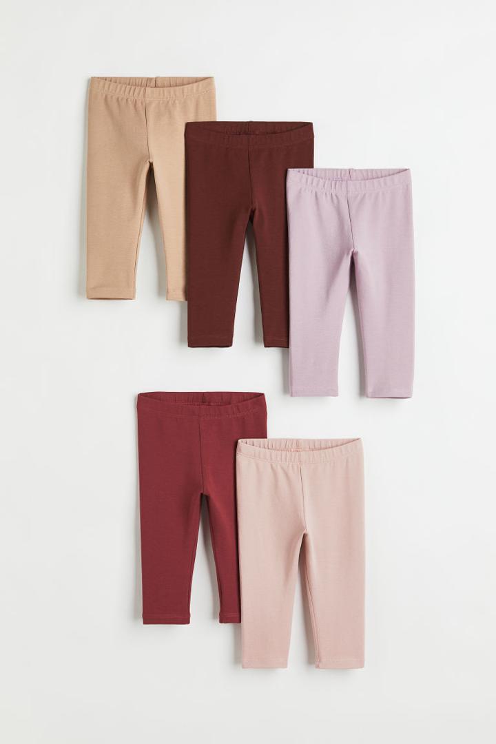 H & M - 5-pack Cotton Leggings - Red