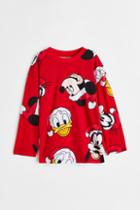 H & M - Long-sleeved Printed Shirt - Red