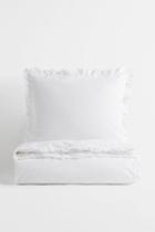 H & M - Ruffle-trimmed Twin Duvet Cover Set - White