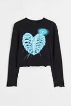 H & M - Long-sleeved Printed Top - Black