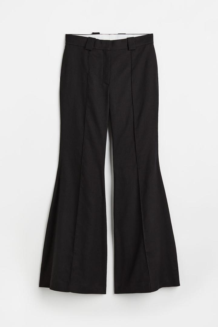 H & M - Flared Linen-blend Pants - Black