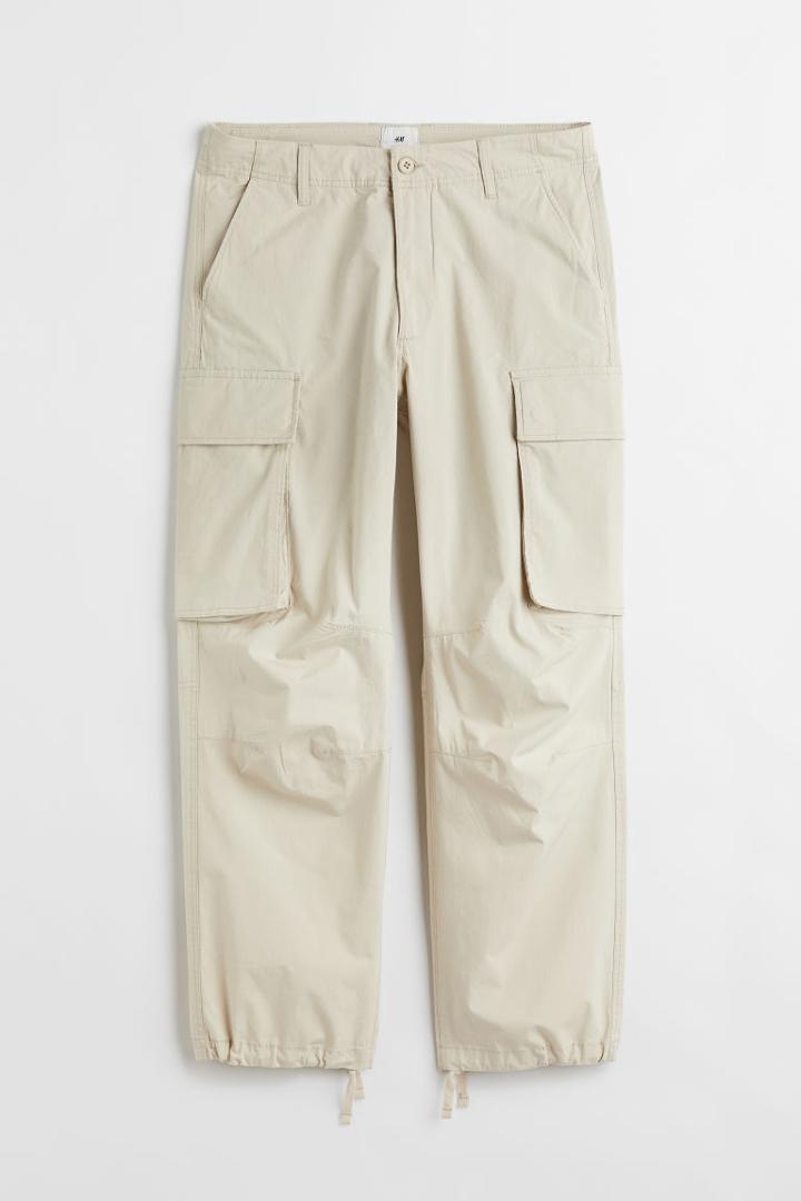 H & M - Relaxed Fit Cotton Cargo Pants - Beige