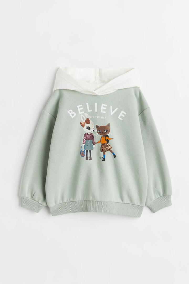 H & M - Printed Hoodie - Green