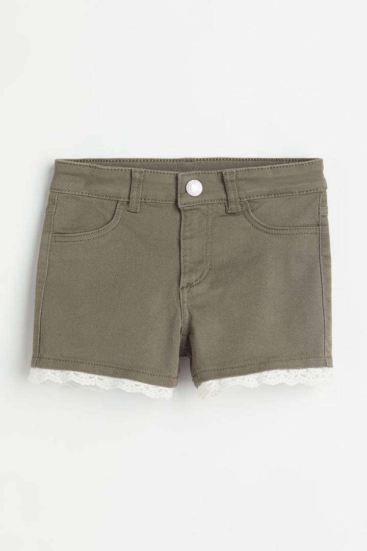 H & M - Cotton Twill Shorts - Green