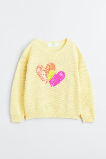 H & M - Reversible-sequin Sweater - Yellow