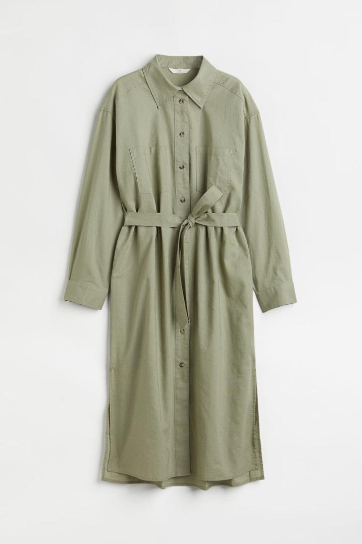 H & M - Tie Belt Shirt Dress - Green