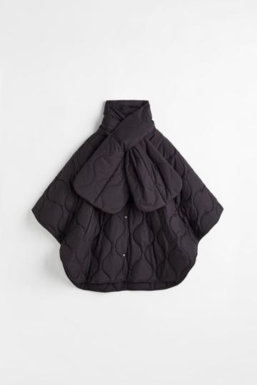 H & M - Quilted Cape With Scarf - Black