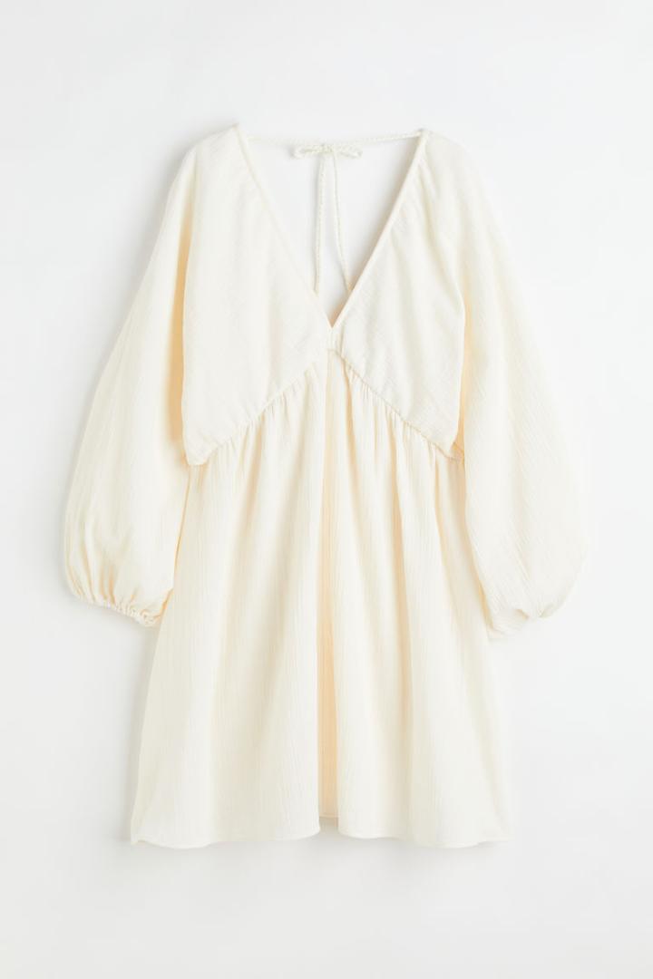 H & M - Balloon-sleeved Dress - White