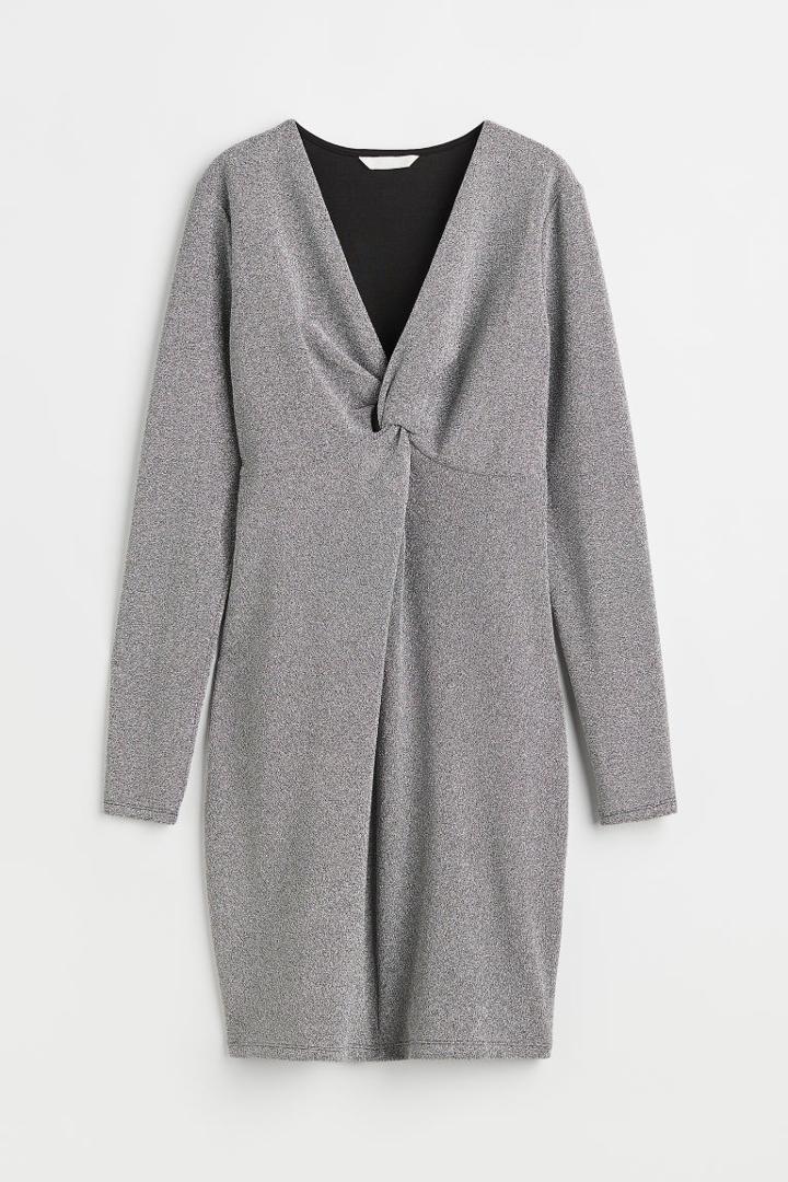 H & M - H & M+ Glittery Knot-detail Dress - Silver