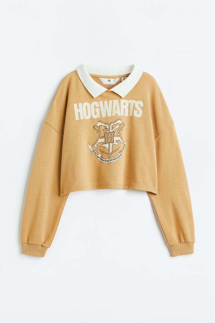 H & M - Boxy Printed Sweatshirt - Beige