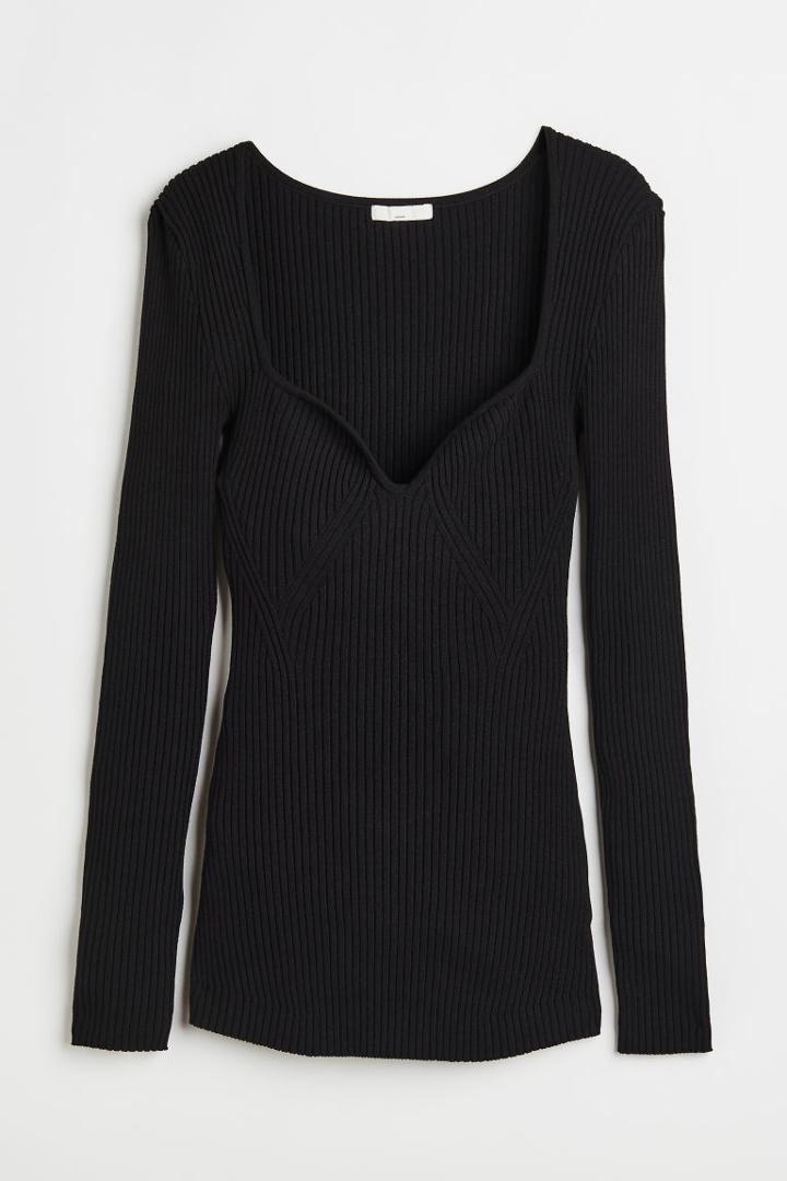 H & M - Mama Rib-knit Top - Black
