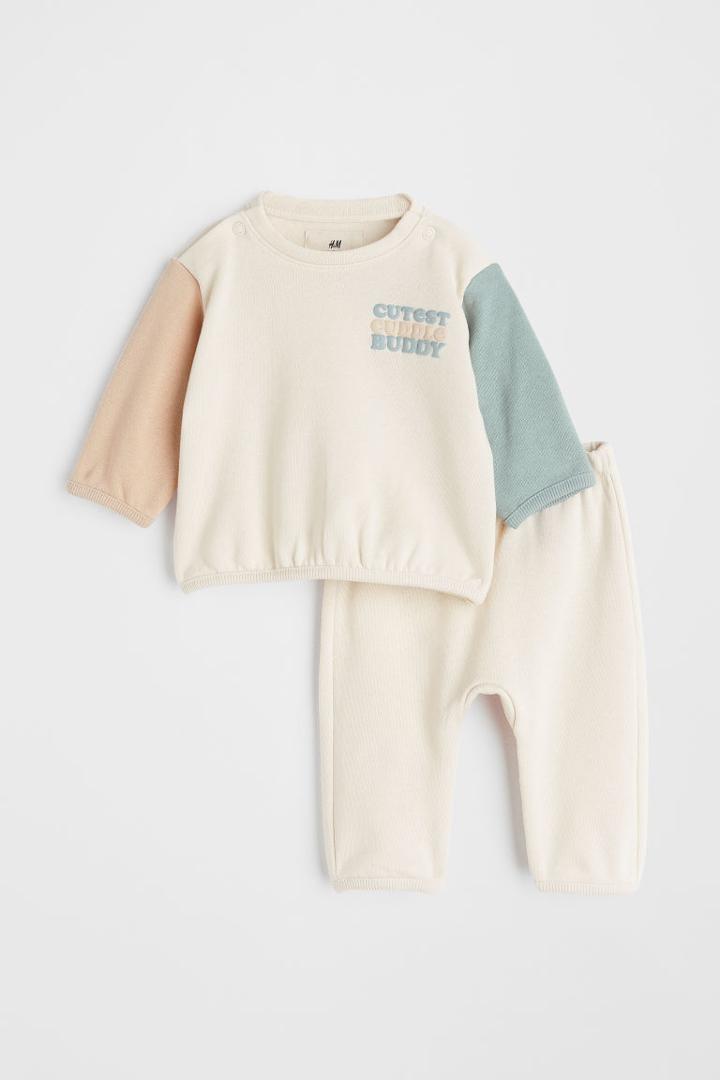 H & M - 2-piece Cotton Sweatshirt Set - Beige